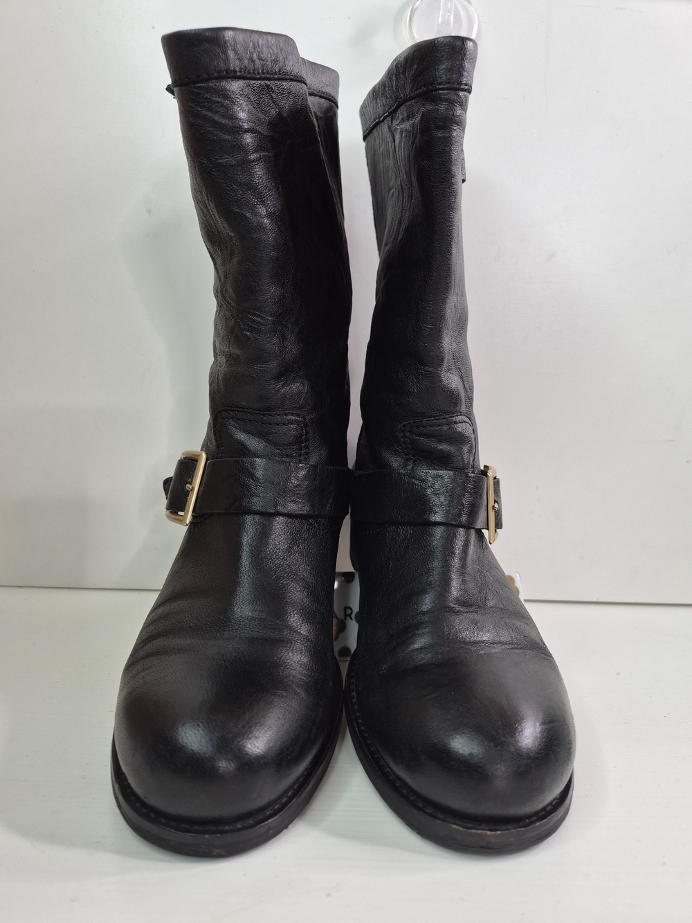Jimmy Choo Women's Black Leather Mid-Calf Buckle Boots